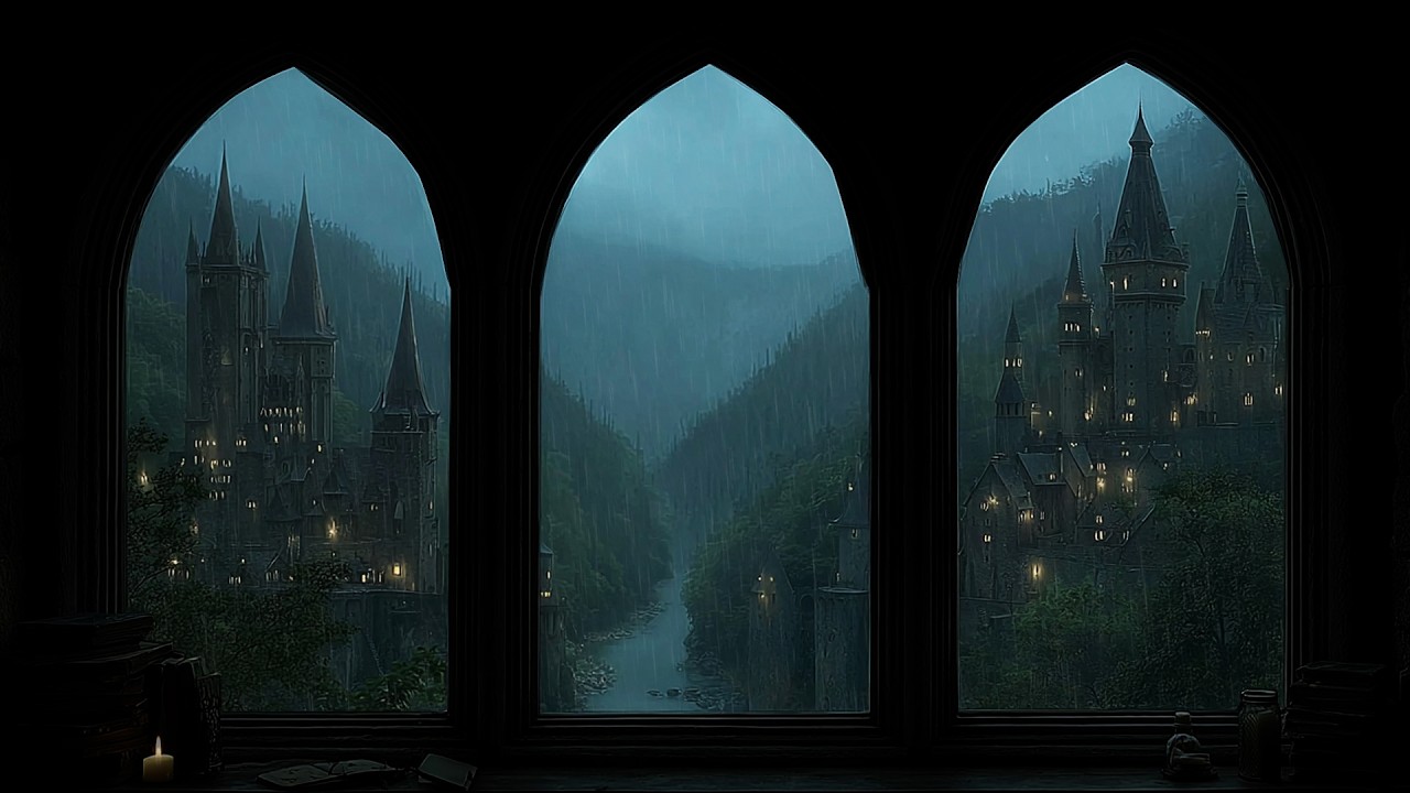 Relaxing Rain and Thunder Sounds for Studying and Reading – Cozy Medieval Castle Window for Sleep