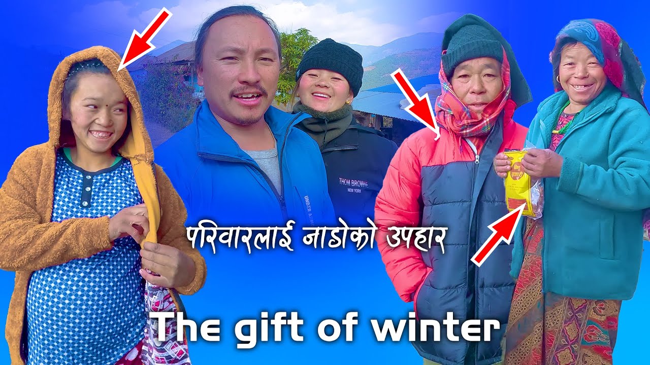 Giving the gifts of Kathmandu to the family | Finally we reached the village | The family was happy