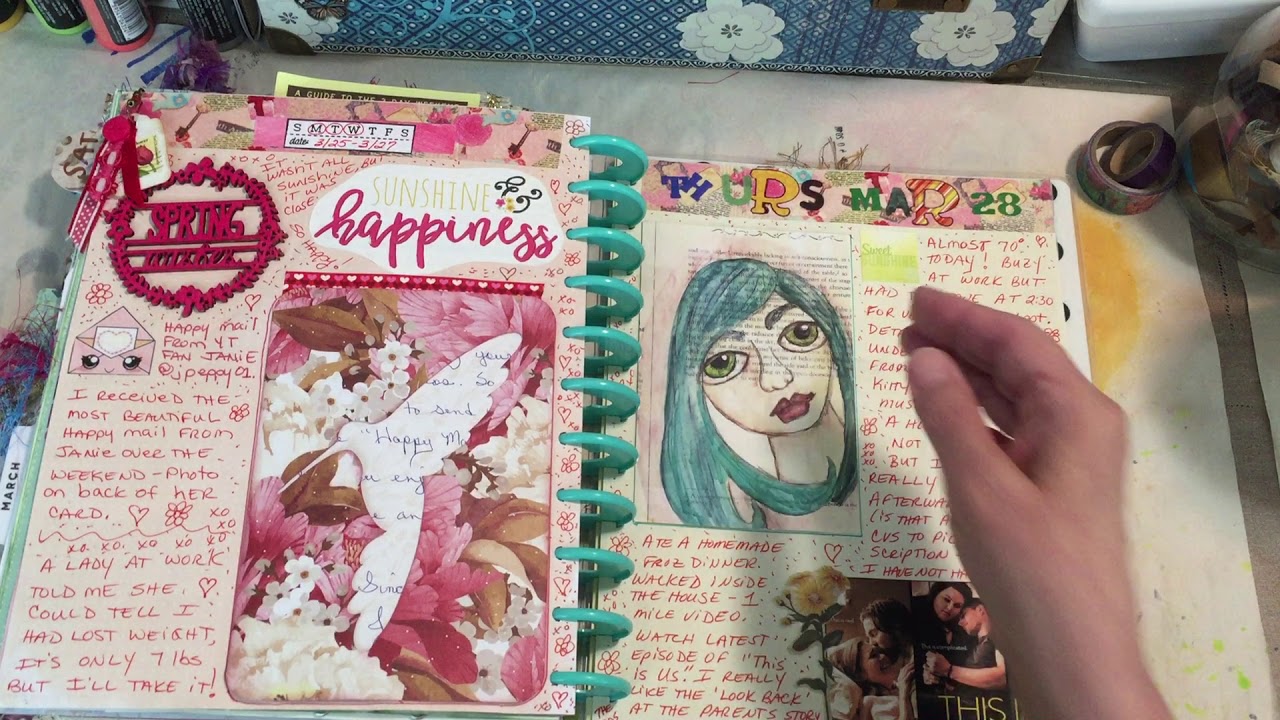 Debbie's Journals Flip #52 - letter stickers, painting party and rick rack