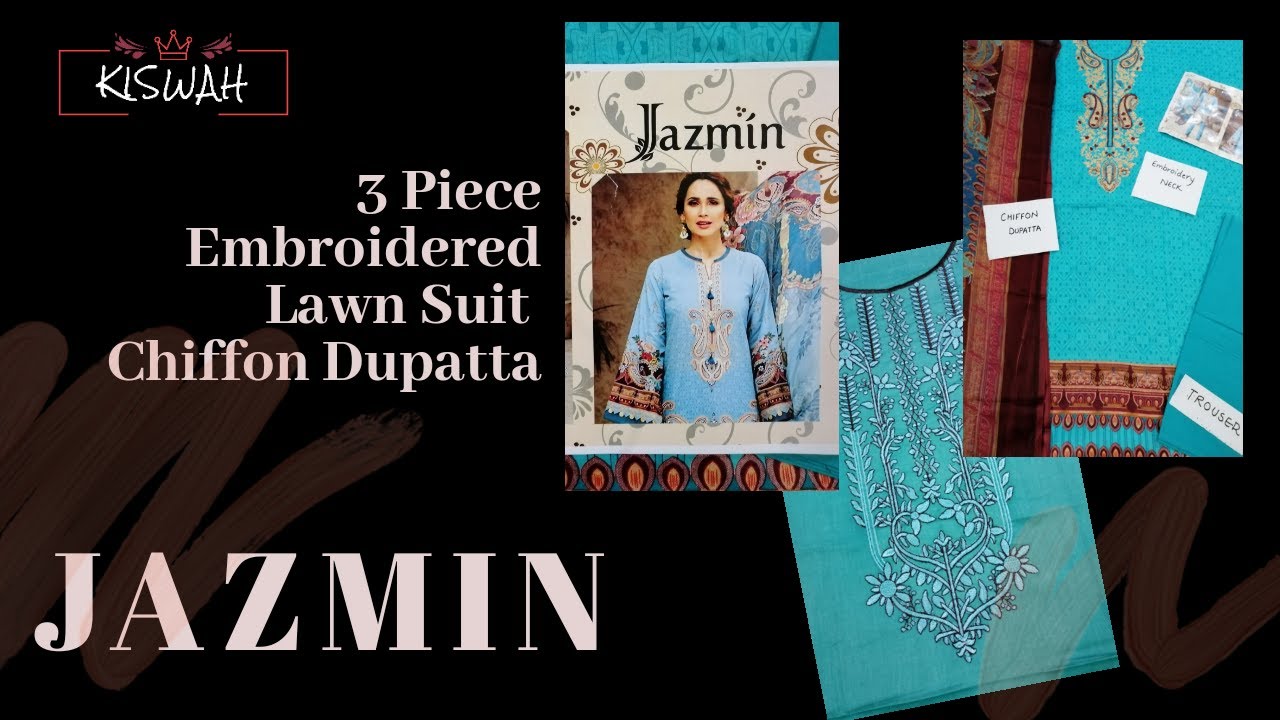Jazmin 2020| 3 Piece Embroidered Lawn Suit| Chiffon Dupatta