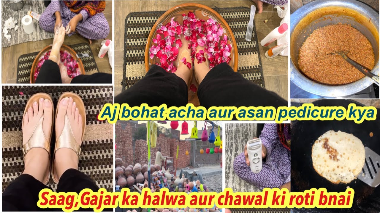 Easiest way to do parlour pedicure at home|made Gajar ka halwa|Chawal ki roti bnai|Tarab khan vlogs