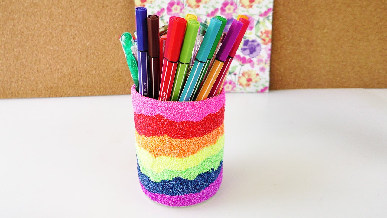 Wolkenschleim Stifte Becher in Regenbogenfarben | Super Schreibtisch Idee | Schön & Praktisch