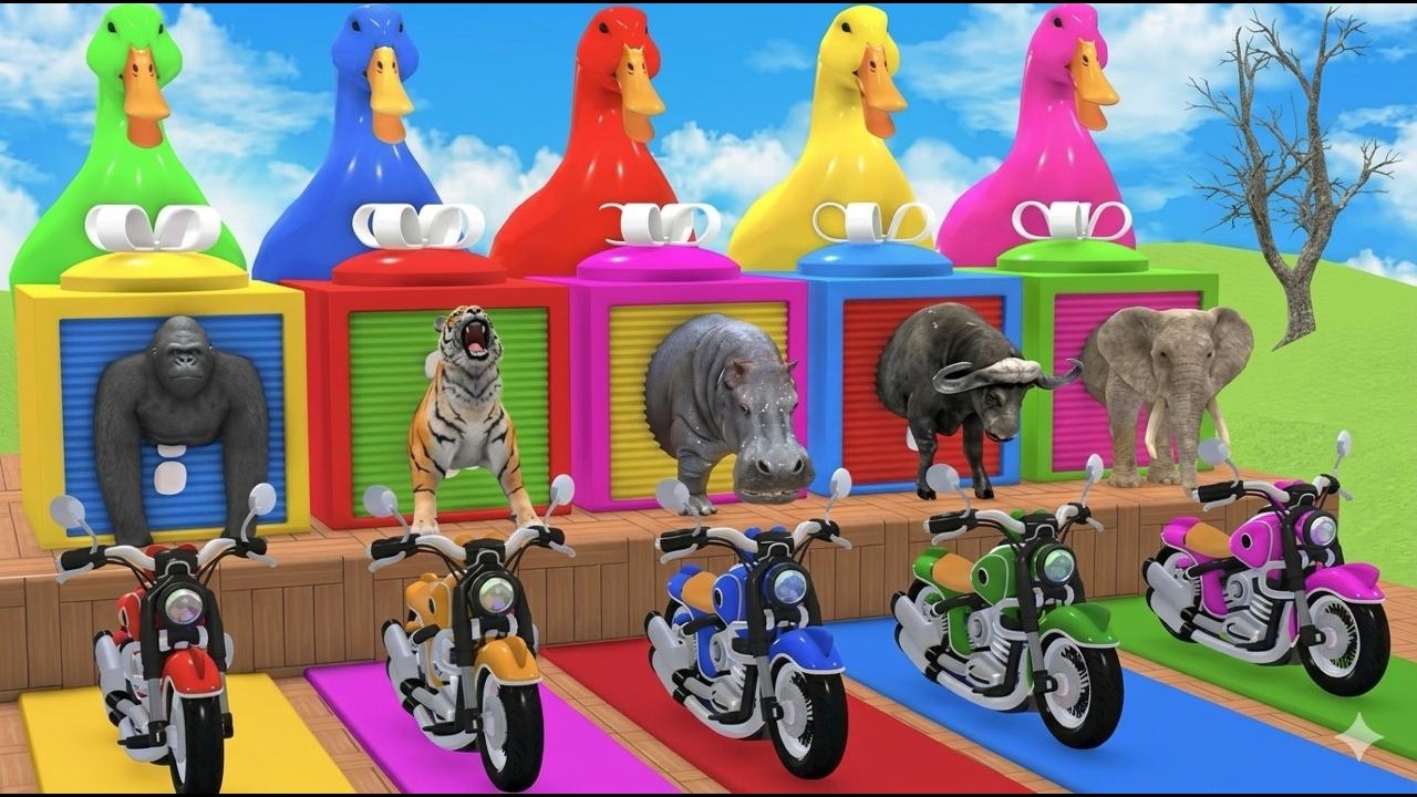 Long Slide Game With Cow Elephant Gorilla Hippopotamus Tiger 3d Animal Game Funny 3d Animals