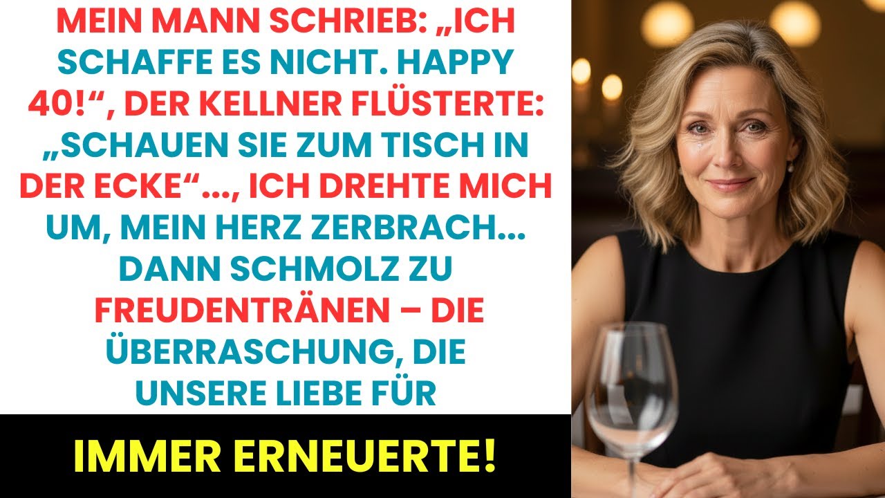 Mein Mann: „Ich schaff’s nicht. Happy 40!“  Kellner: „Schau zum Ecktisch.“  Ich drehte mich um…