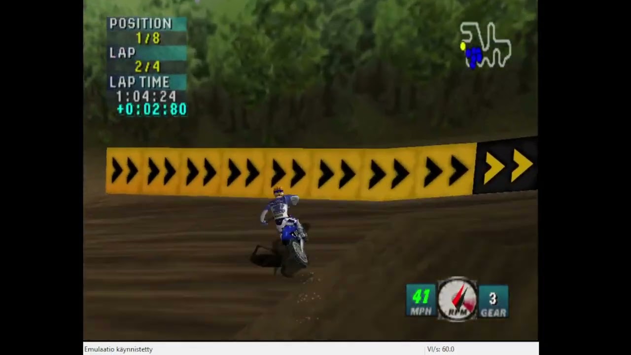 N64, NTSC, Emulated, Jeremy McGrath Supercross 2000, Glen Helen, Race,  125cc, 4:18.14