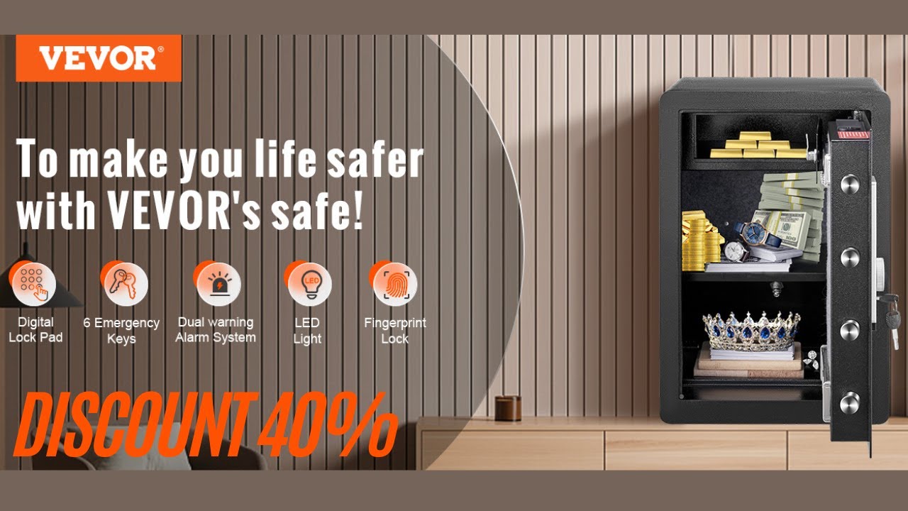 VEVOR Electric Safe 2.2/1.8 Cubic Feet Fingerprint & Digital Security Cabinet Safe W/ Fire-proof Bag