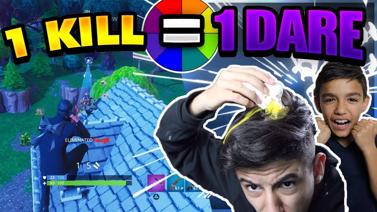1 KILL = 1 DARE! Fortnite Nasty Roulette Challenge With 10 Year Old Little Brother!