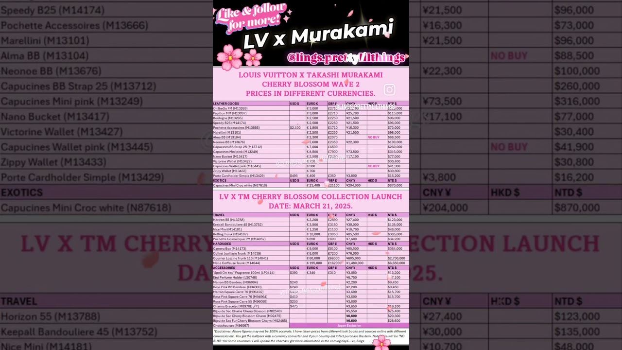 LV x MURAKAMI🌸 PRICES IN MULTIPLE CURRENCIES $&euro;&pound;&yen;. 🌸 STAY TUNED :)