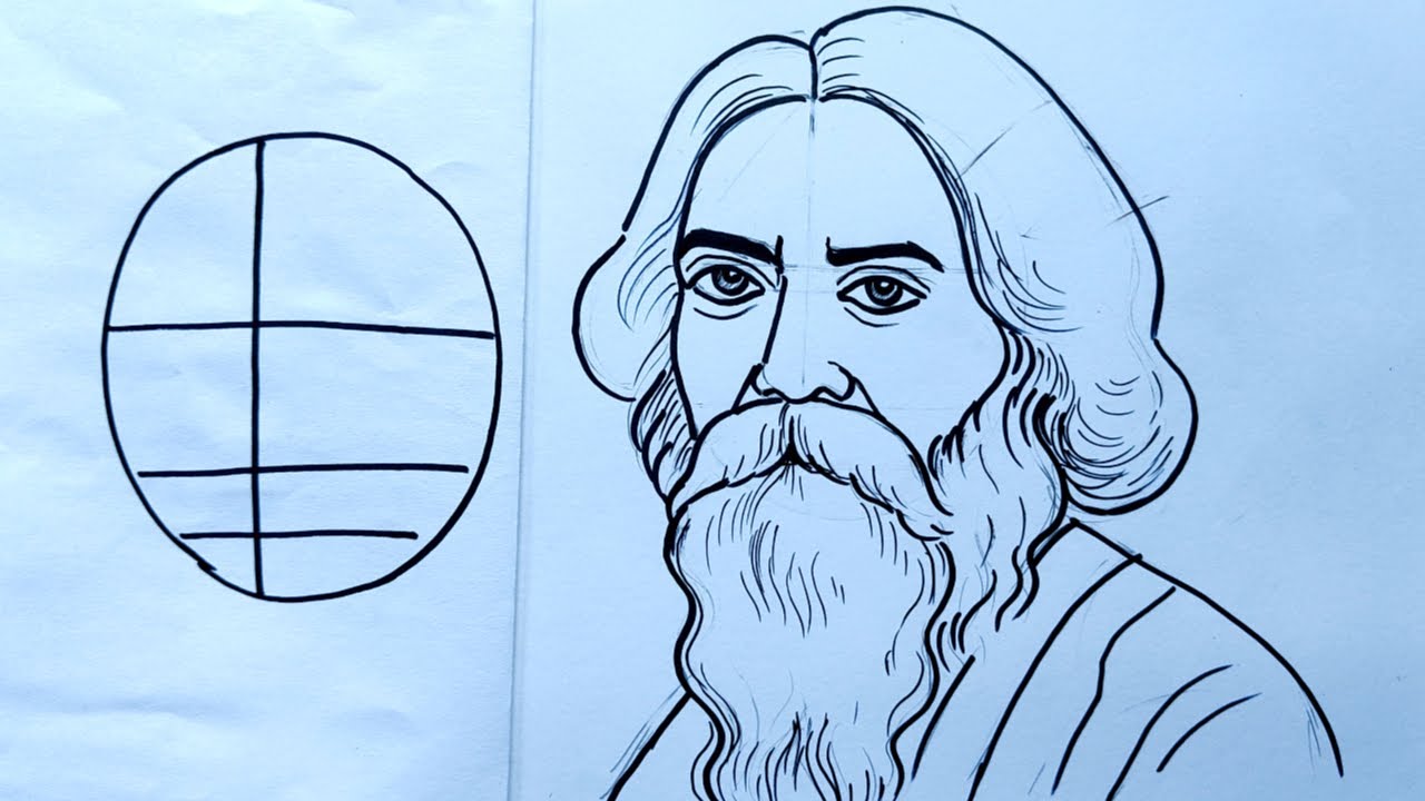how to draw rabindranath tagore,