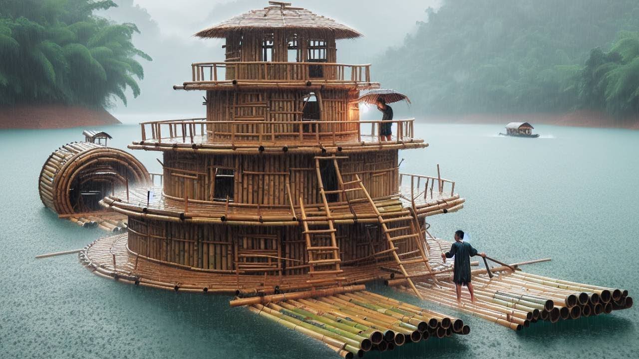 【Complete】Challenge to build a super large and luxurious house on the water using only bamboo!