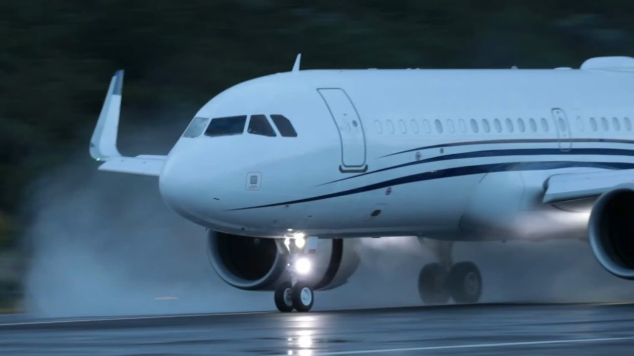 Private A320neo G-KELT Landing at Lajes Airfield, Terceira, Azores (LPLA)
