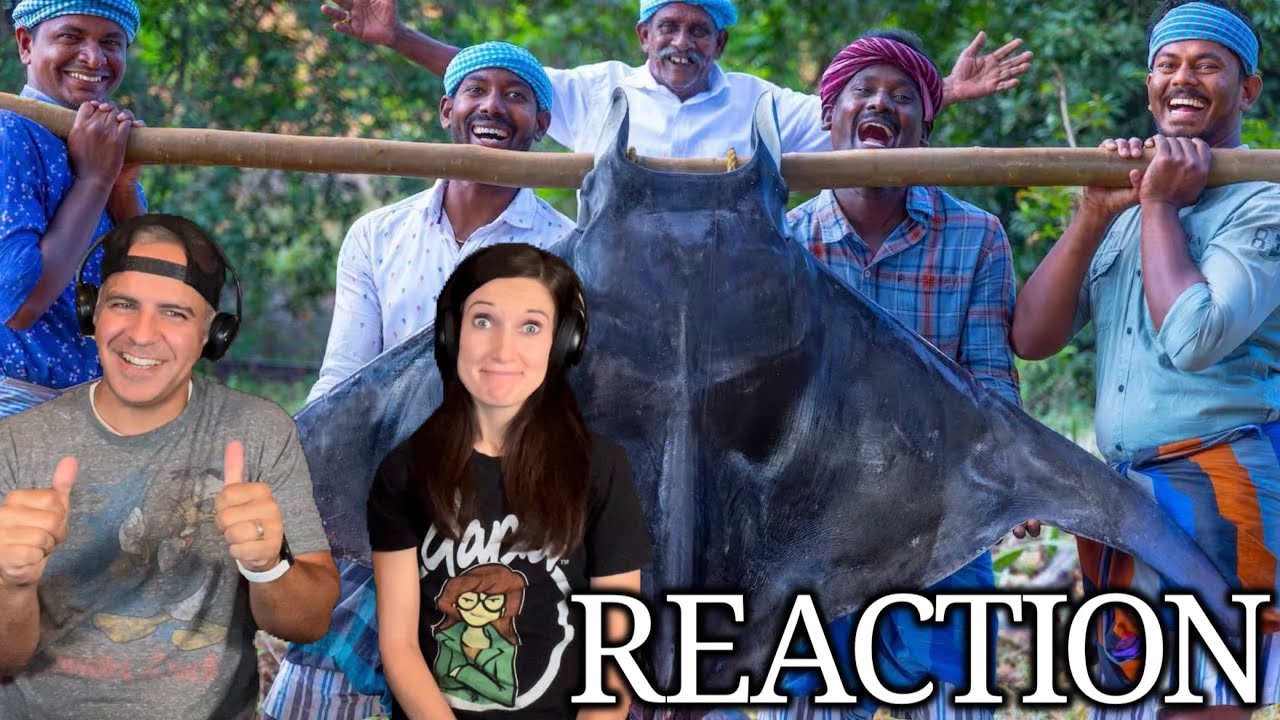 85 kg MANTA RAY | Giant Fish Cutting and Cooking in Village REACTION | Big Stingray Fish