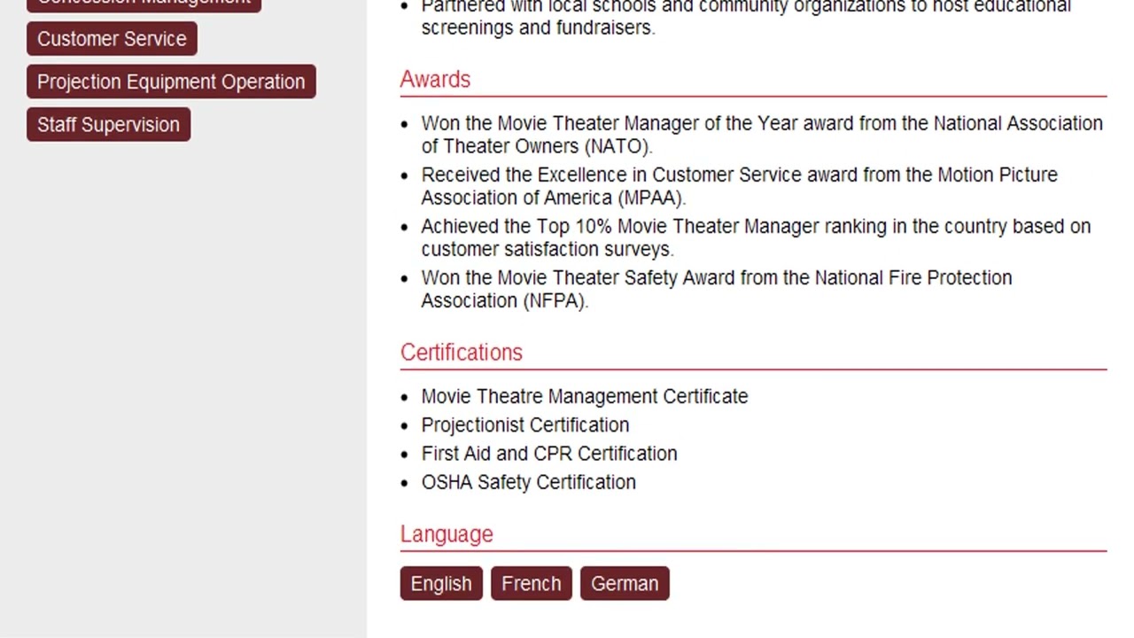 How to Create a Movie Theater Manager Resume in 2 Mins | ResumeGemini