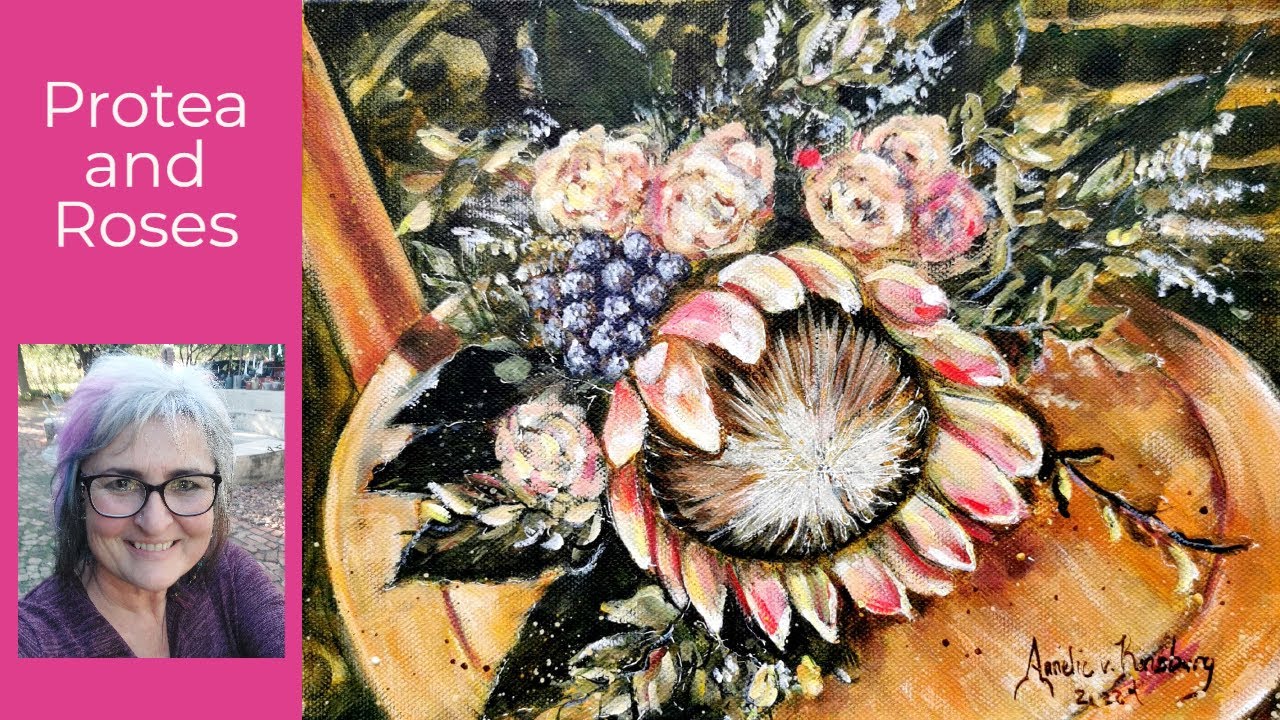 How to paint a protea in acrylic|easy painting in acrylics|how to paint flowers in acrylics/painting