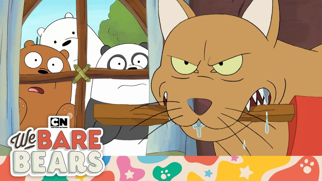 Bears vs. Wild Cat: The Bears Get Creative to Kick It Out of Their House! | We Bare Bears