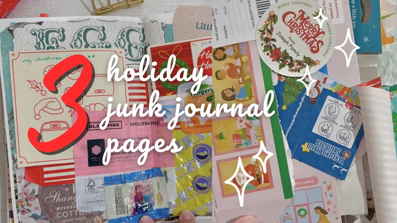 I Created 3 Holiday Junk Journal Pages | Junk Journal With Me ✨🎀