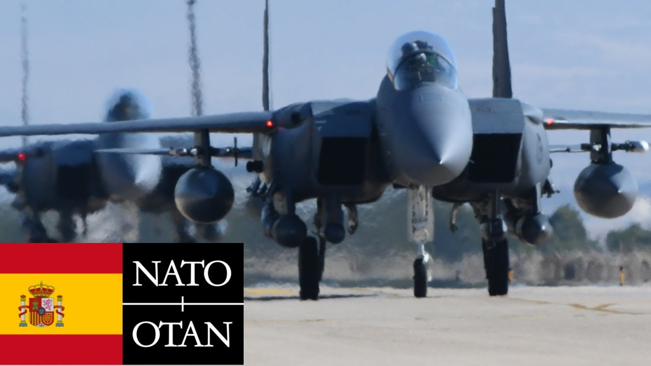 Испания, НАТО. Массовый взлёт истребителей F-15E, F-16C, EF-18, Tornado, Rafale, Mirage 2000CD.