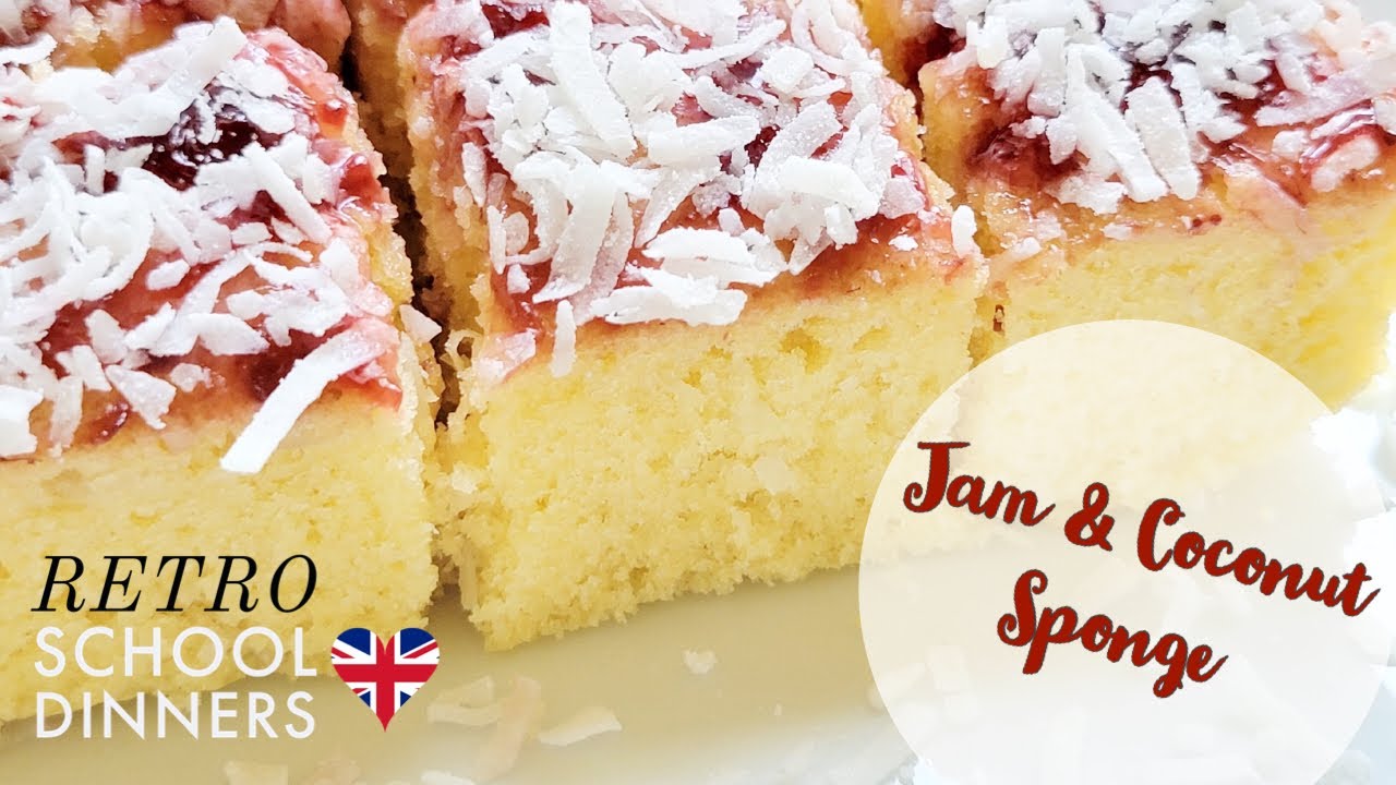 Jam & Coconut Sponge Cake 🇬🇧 RETRO School Pudding | Bake a perfect, moist Jam and Coconut Sponge