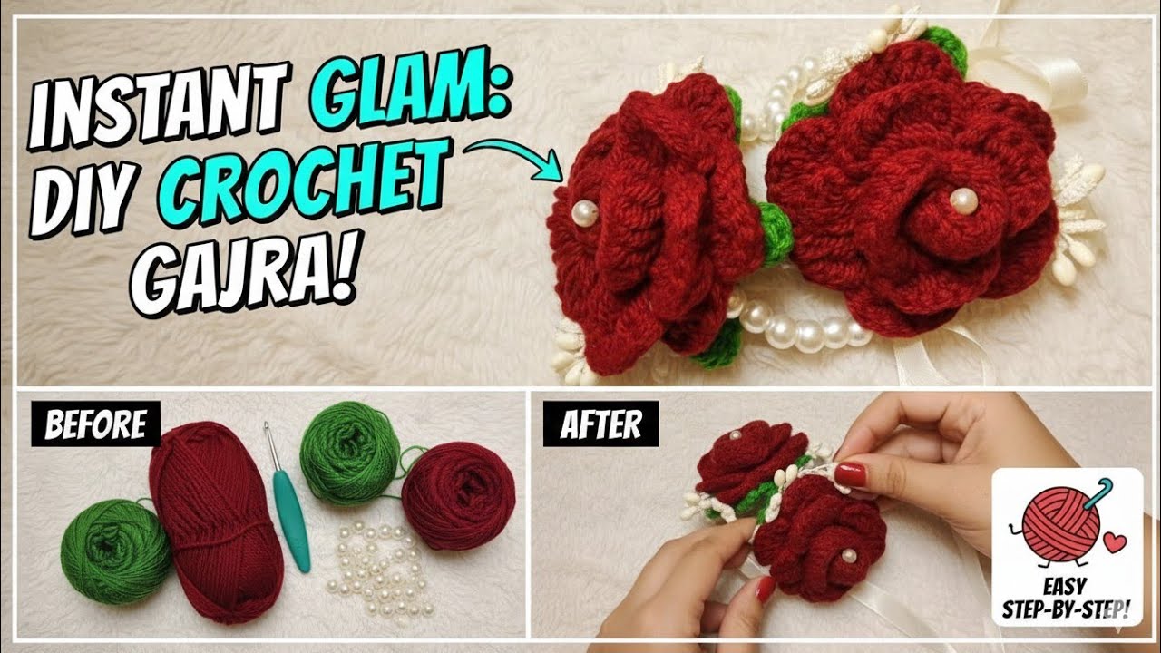Crochet rose bridal pearl gajray 🌹🎀 Easiest way to make ☺️🤩beginner friendly idea💡ccrochet rose 🌹🎀🌼