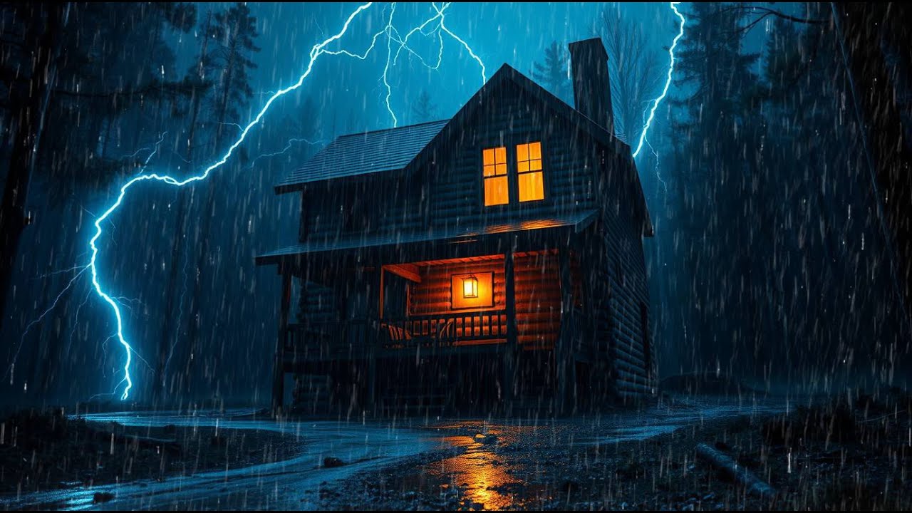 FALL ASLEEP INSTANTLY 😴 Heavy Rain & Strong Thunder on a ROOF ⛈️ Foggy Forest at Night Ambience
