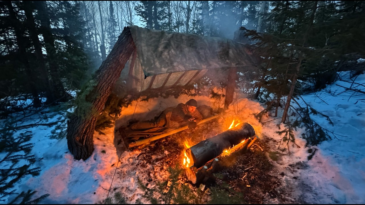 Alone in the Snow — Building a Shelter and Surviving the Night