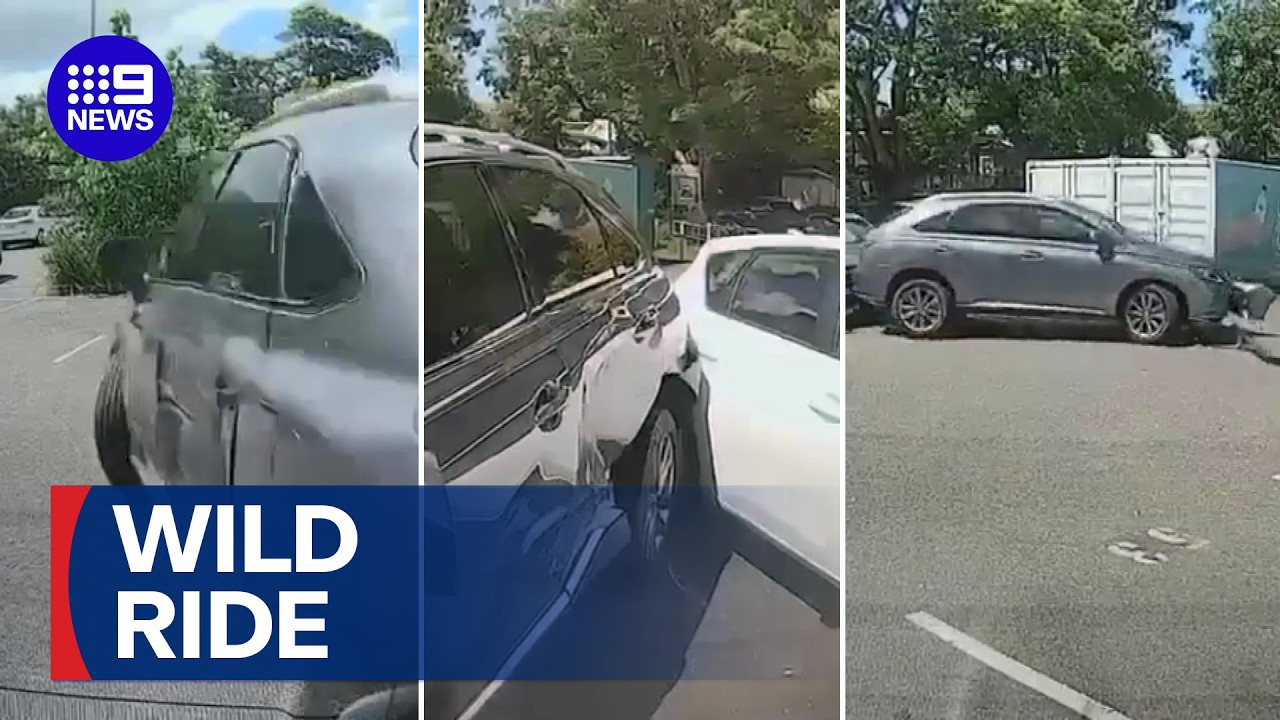 Driver spins out of control in a Coles carpark | 9 News Australia