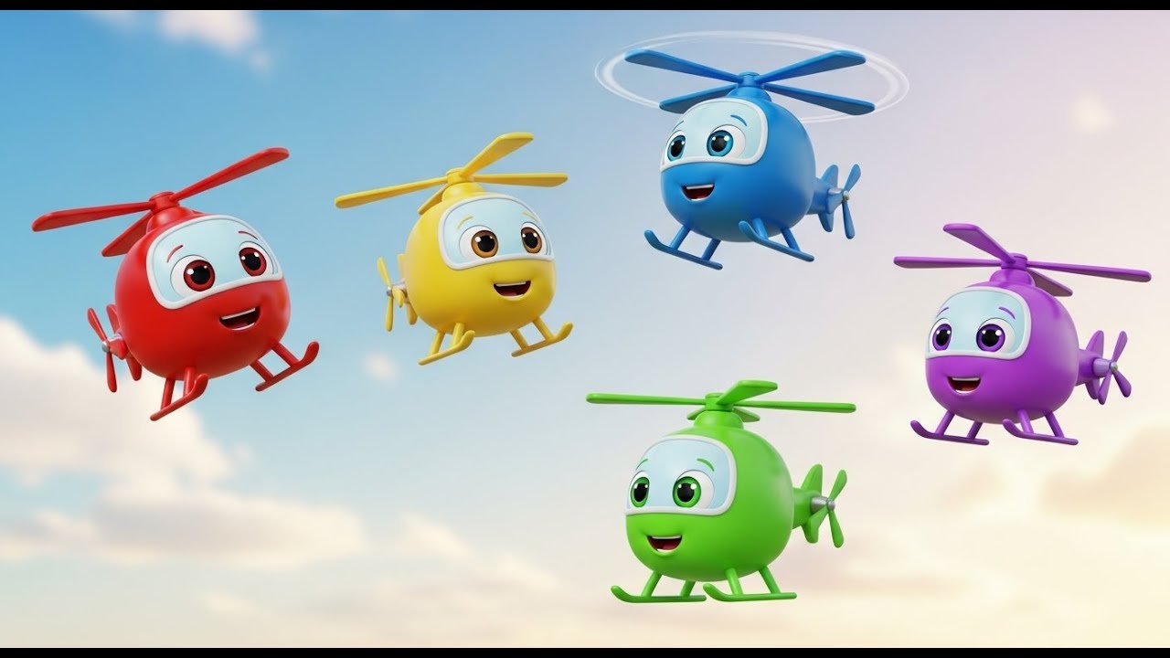 Five Little Toy Helicopters Whir Whir Whir | Action Song & Counting for Kids