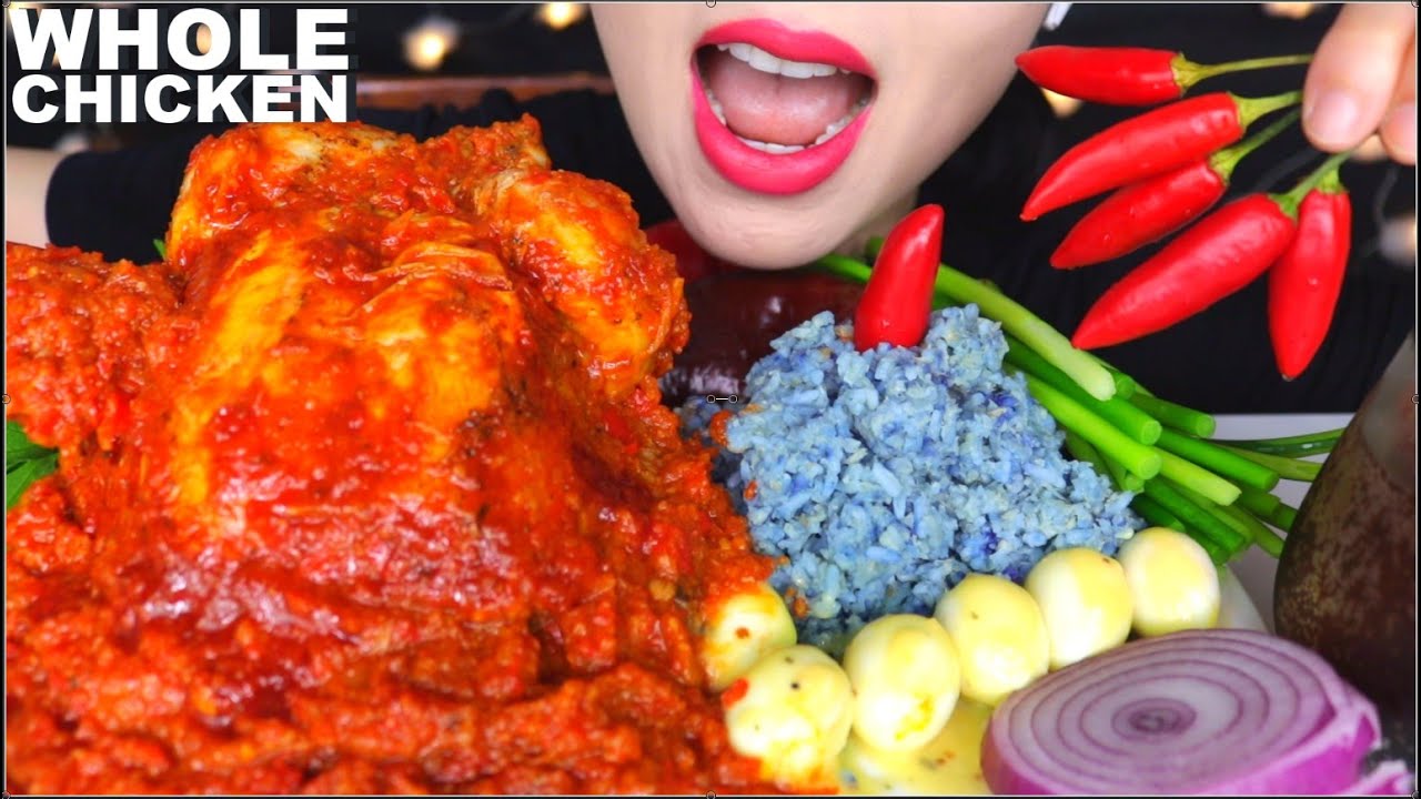 ASMR SPICY WHOLE CHICKEN CURRY, AYAM MASAK MERAH, RICE, ONION, EGG, CHILLI MUKBANG EATING 咖喱饭 咀嚼音 먹방