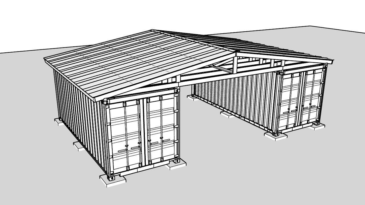 Building a Roof Over Two Shipping Containers - SketchUp - Active Military Use - Read Description