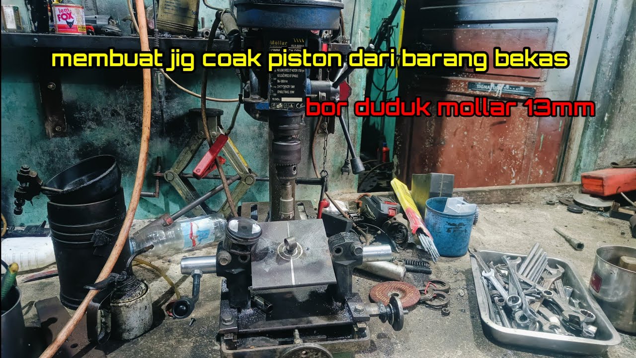 bikin alat coak piston / jig coak piston di bor duduk 13mm