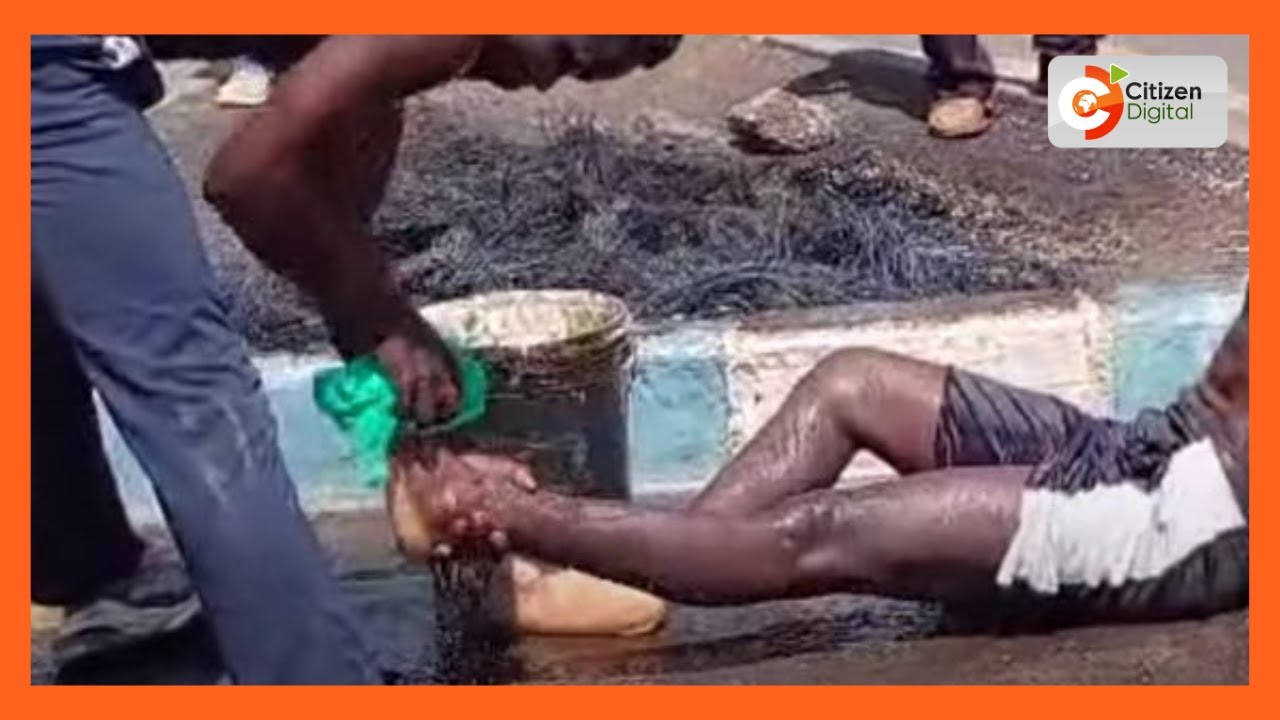 Time for a bath! Protestors in Kisumu turn a highway into a bathroom during protests in the area