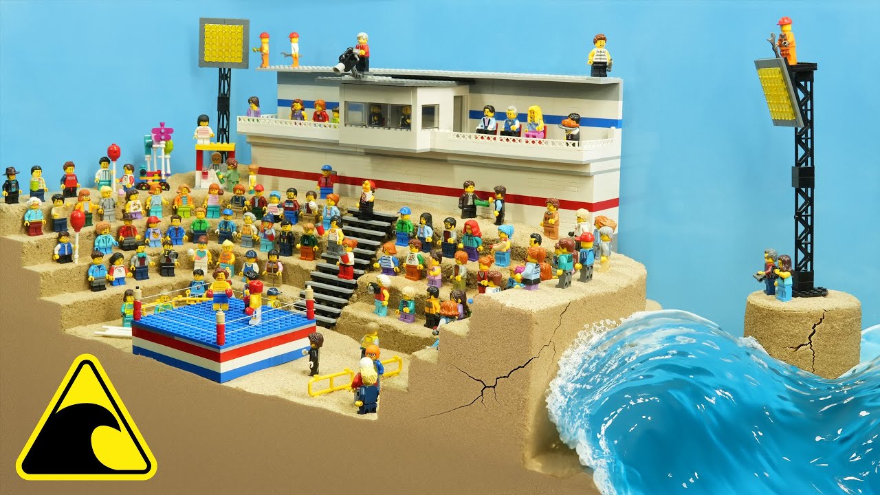 Tsunami Wipes Out Stadium! 150 LEGO Minifigs VS Unstoppable Wave - Dam Breach Experiment