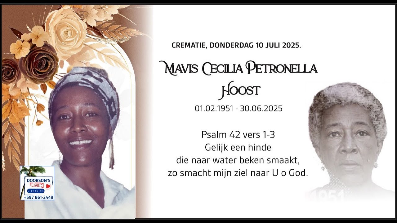 Crematie plechtigheid mevr Mavis Hoost