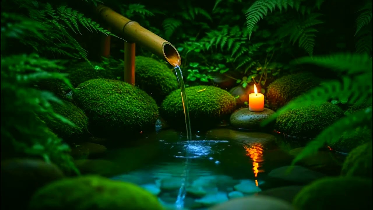 Soothing Ambient Piano with Bamboo Fountain for Sleep, Stress Relief, Calm Mind #asmr #relaxing