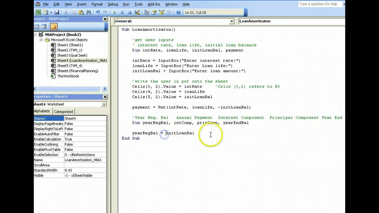 Loan Amortization using Excel VBA