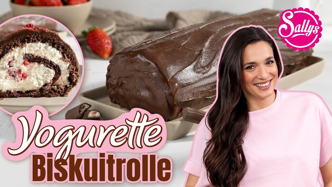 Valentinstag Biskuitrolle / Yogurette Biskuit Rolle mit Erdbeeren / Sallys Welt