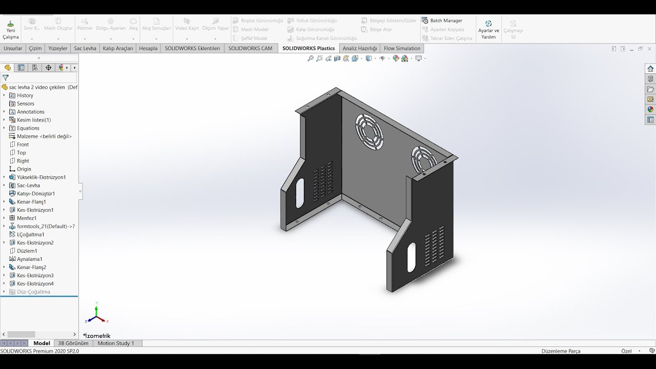Solidworks - Alıştırmalar 11 (Sac Levha - Form Verme Aracı - Menfez)(Sheet Metal- Form Tool- Vent)