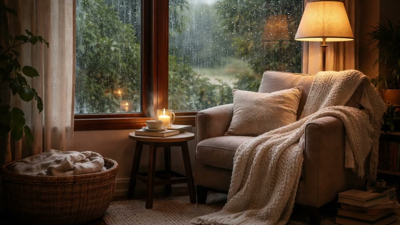 Rainy Window Reading Nook ☔ Cozy Candlelight Ambience for Relaxation