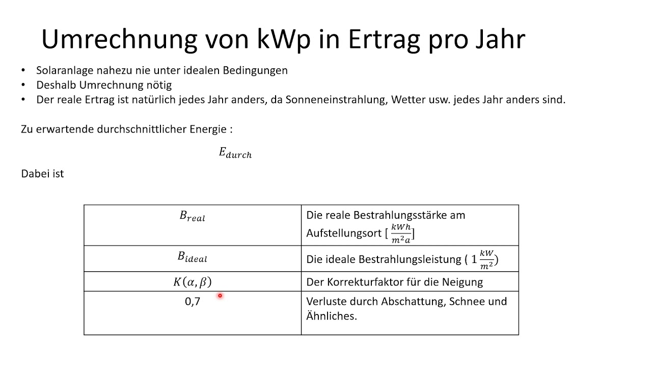 Physik 9 Profil: Berechnung Ertrag Photovoltaik