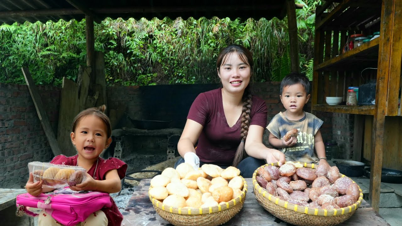 how to make giant donuts with my little son to sell at the market - pick up my daughter from school