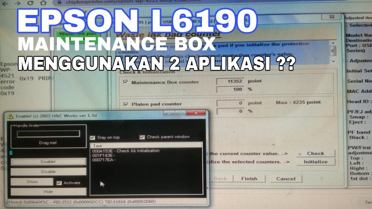 RESET MAINTENANCE BOX EPSON L6190 DENGAN 2 APLIKASI DAN HASILNYA