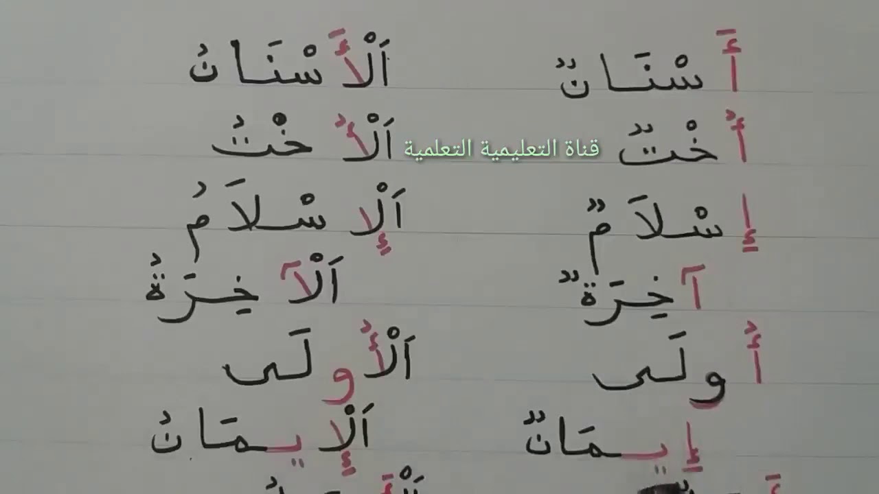 أتدرب على قراءة الكلمات التي تبتدئ بالألف المهموز معرفة بأل ونكرة المستوى الأول .