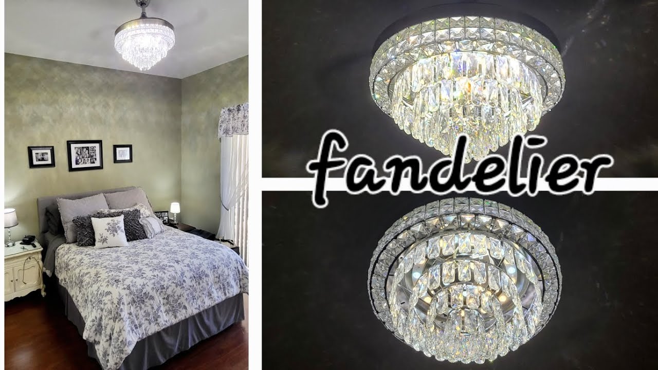 FANDELIER DEMO: Crystal chandelier ceiling fan w/ retractable fan blades & adjustable LED lights