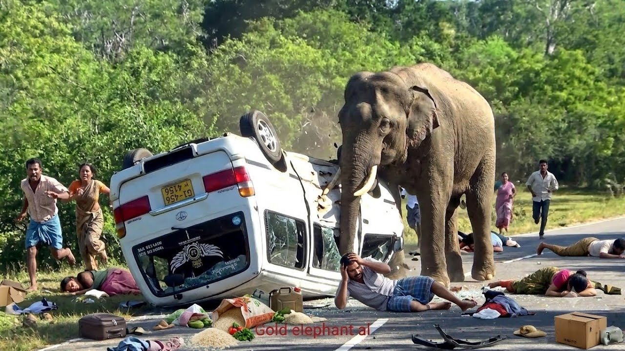  Shocking Wild Elephant Attack: Van Overturned on Highway! 🐘💥