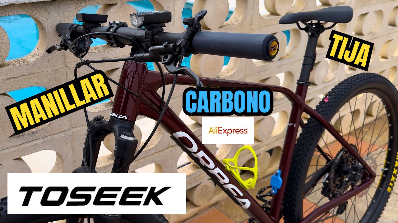 Manillar y Tija Toseek de carbono (AliExpress) para bicicleta MTB