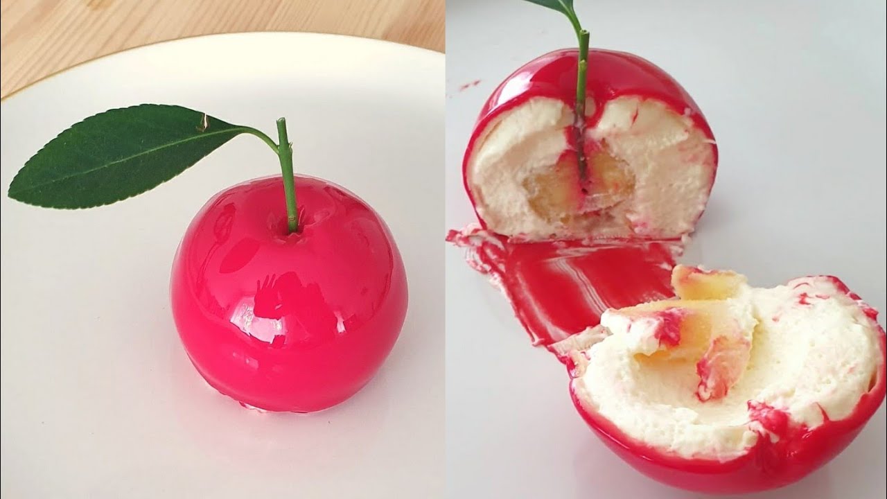 Mirror glaze Apple shaped dessert recipe