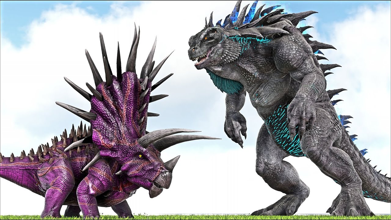 JUGGERNAUGHT 32 - JURASSIC PARK BOSS VS GODZILLA - GOJIRAN (ARK SURVIVAL EVOLVED BATTLE DINOSAUR)