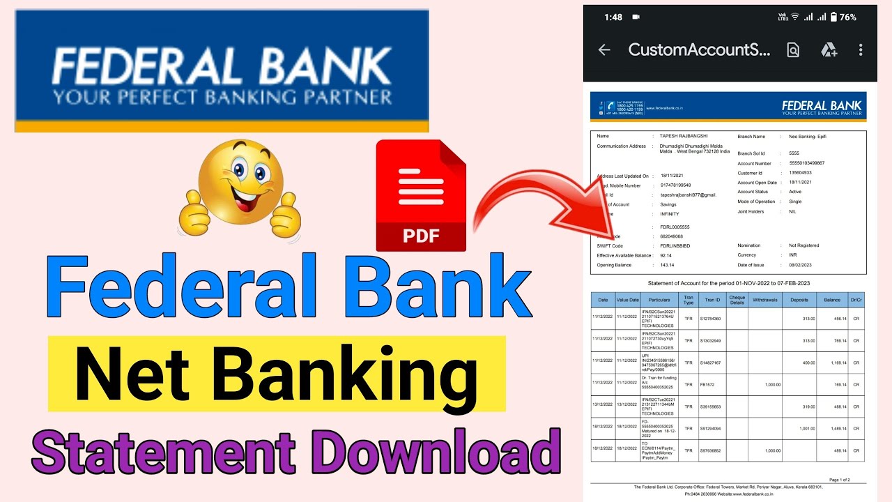 Federal Bank Net Banking Statement Federal Bank Statement Download Net Banking