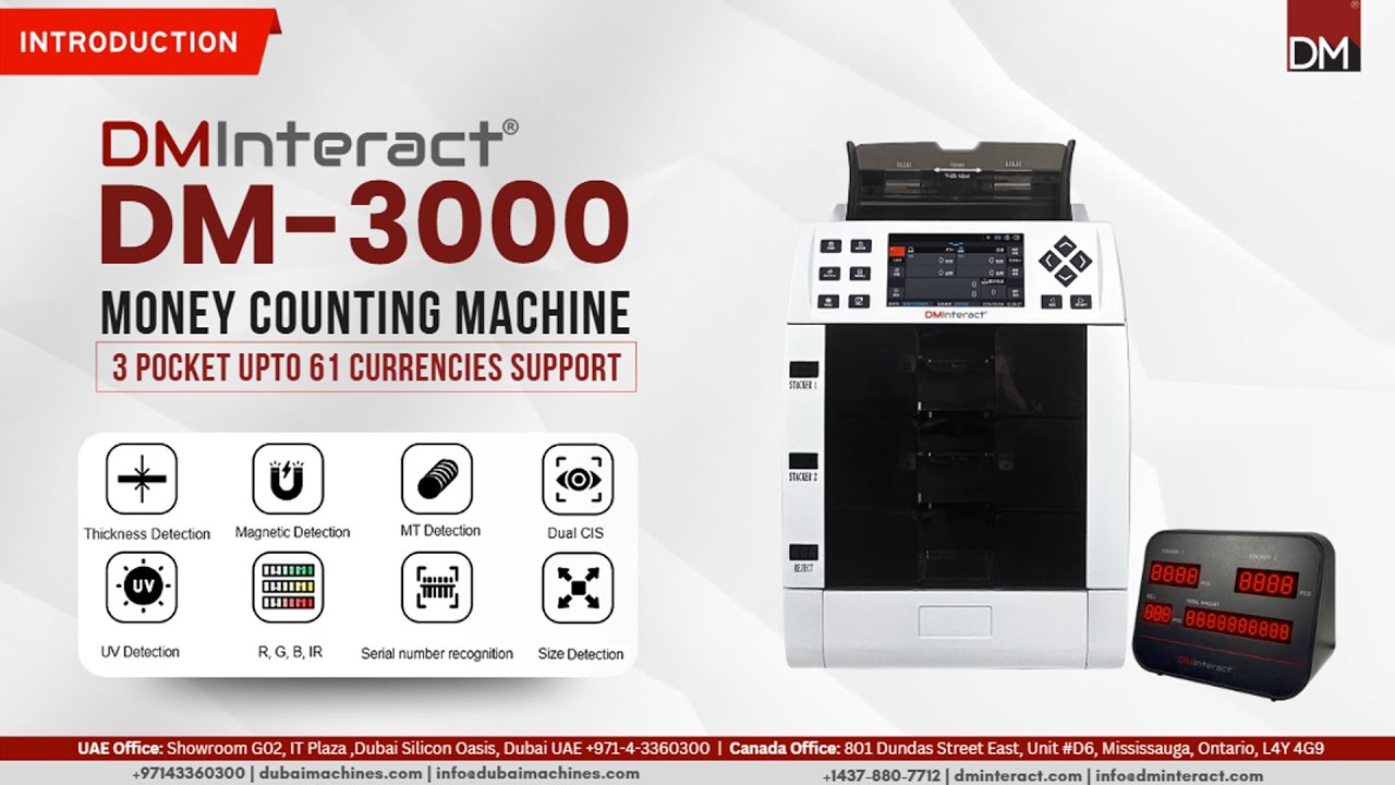 DMInteract DM-3000 | 3-Pocket Multi-Currency Money Counting & Sorting Machine for Banks & Businesses