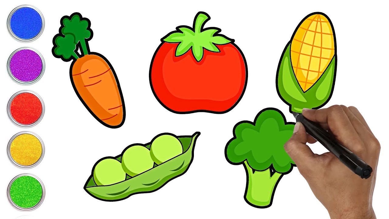How to Draw Vegetables and Fruits |  Drawing and Coloring Veggies for Kids | Chiki Art